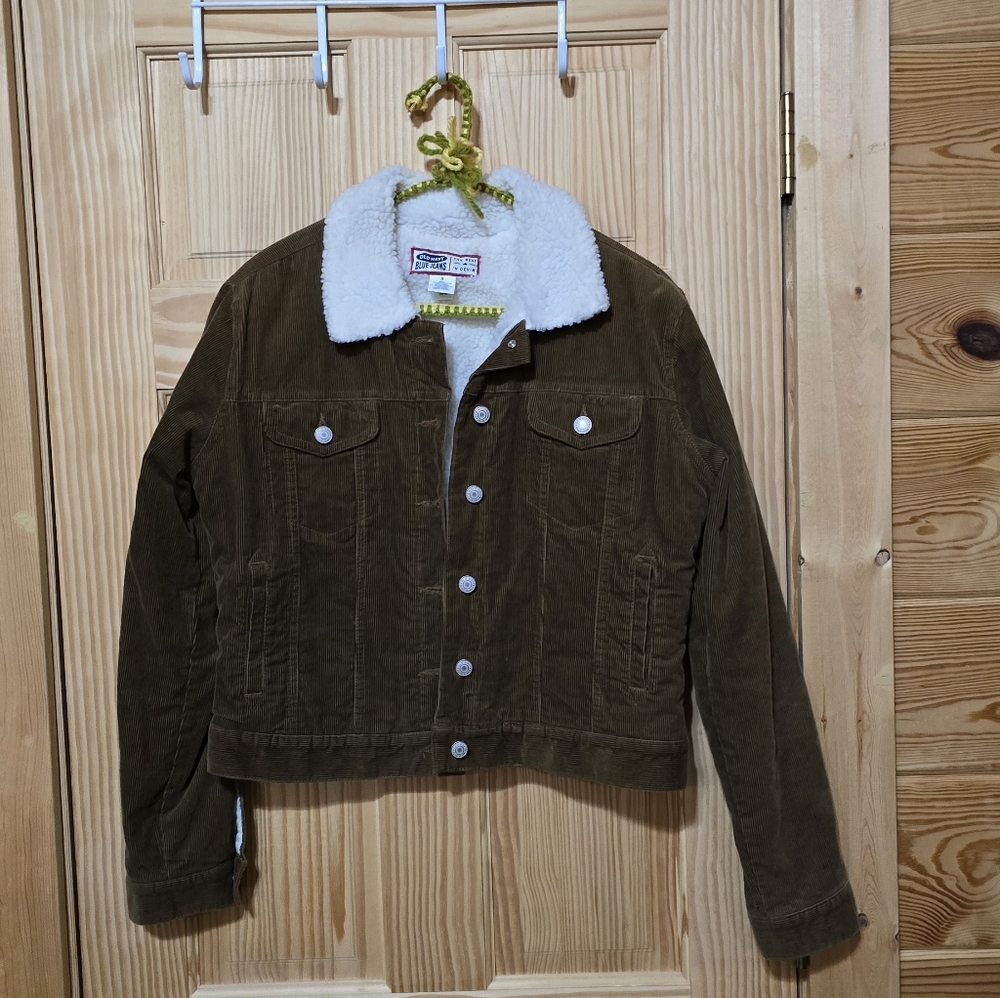 Old Navy Brown Corduroy Jacket with White Sherpa Collar Size S New